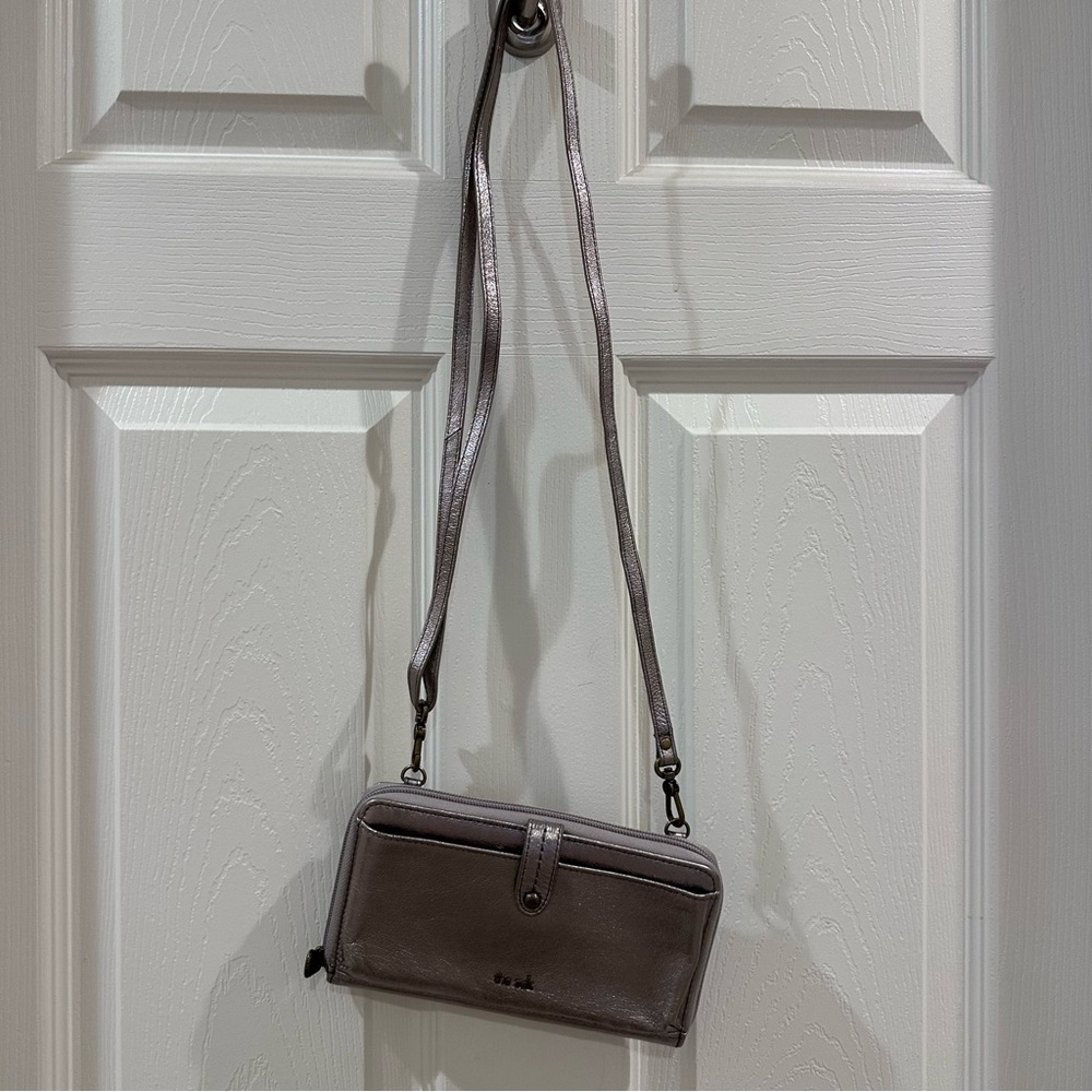 The Sak Metallic Bronze Wallet Crossbody Large Zip Up Wallet Dual Pockets